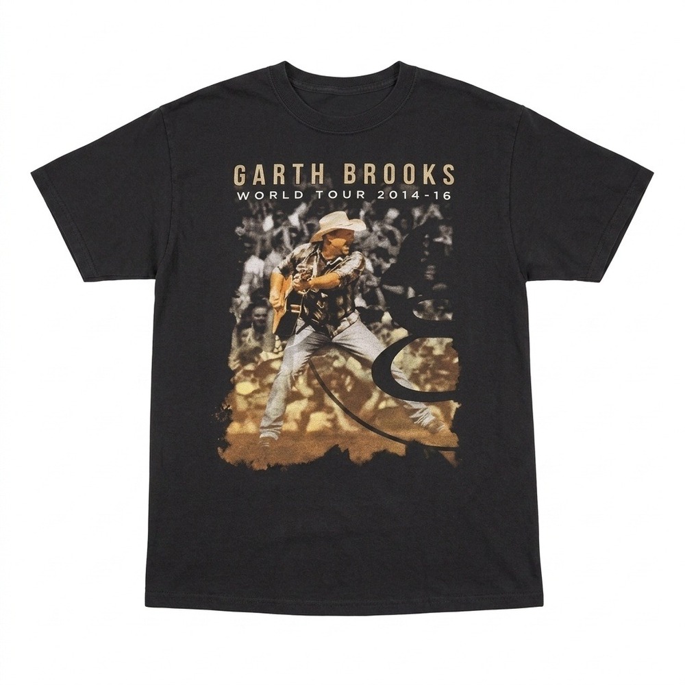 Garth Brooks World Tour 2014-16 Concert T-Shirt Black Hanes Men's Medium Graphic